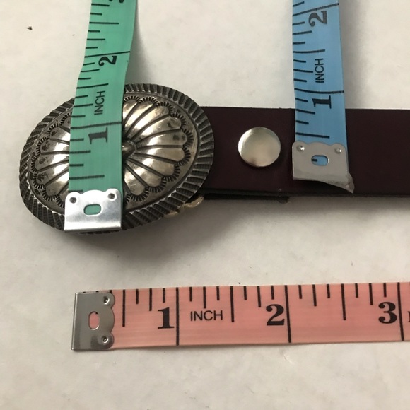 Leather Belt Signed Concho Navajo Buckle Jennie Blackgoat Genuine Silver Brown - Picture 9 of 16
